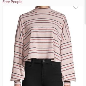 Free People Striped Mockneck Cropped Top NWT